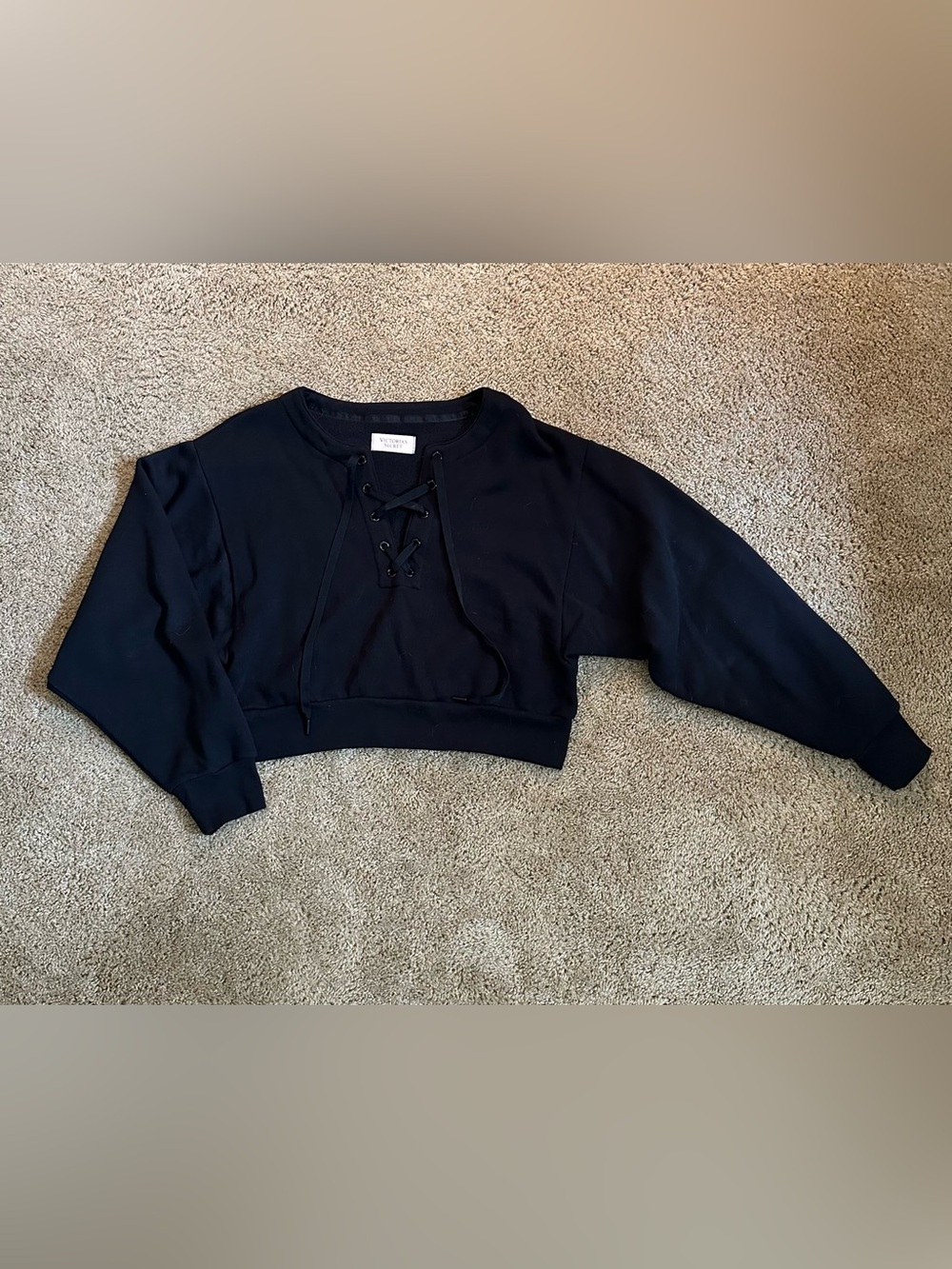 Victoria's Secret Black Lace-Up Cropped Hoodie